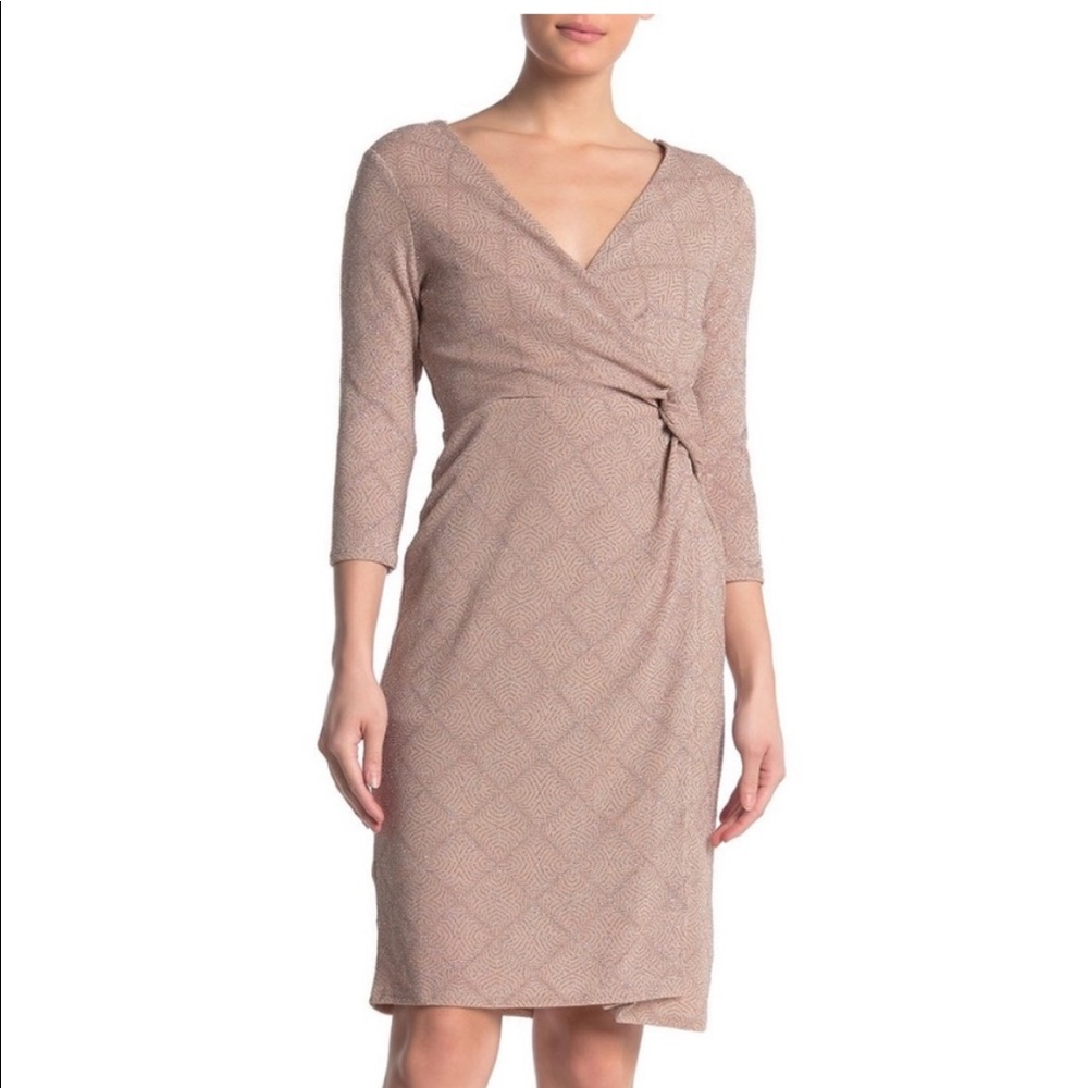 New MARINA  Surplice Neck Knot Shift Glitter Dress